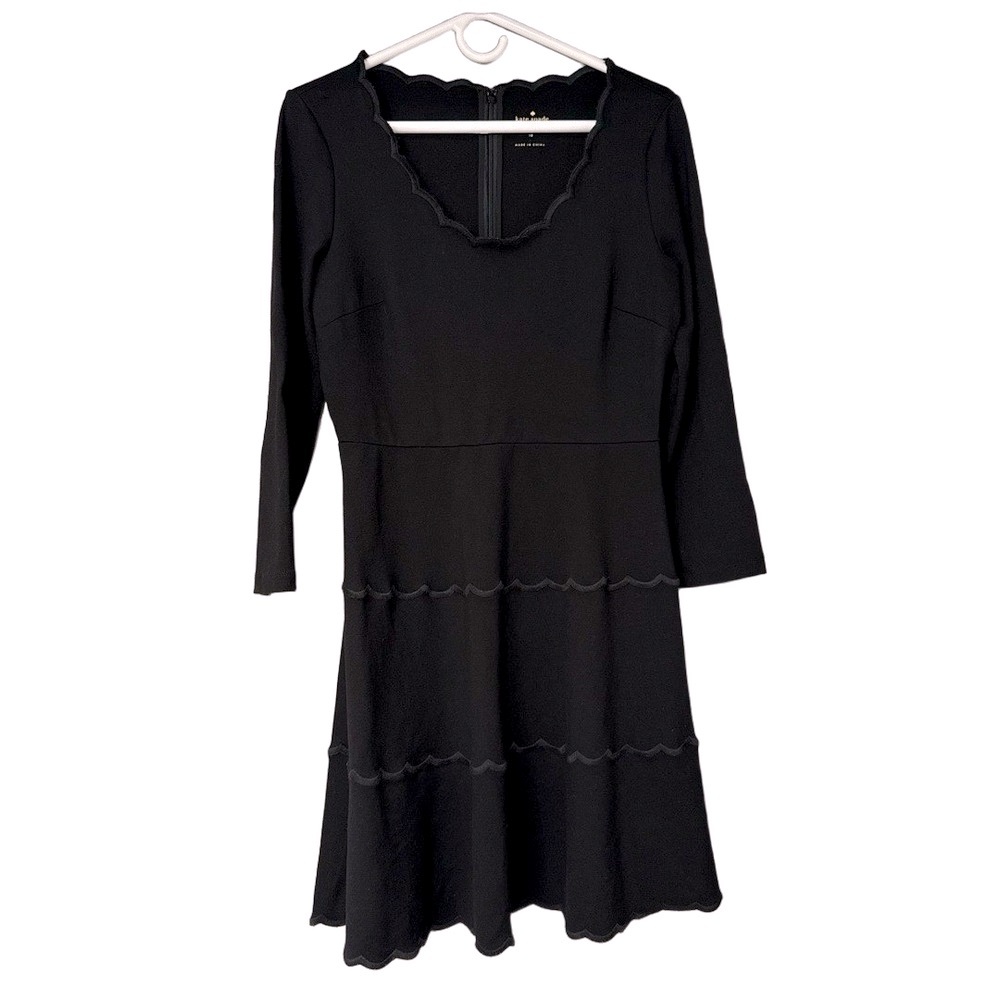 Kate Spade Dress Womens Size 10 Black Scalloped 3/4 Sleeve‎